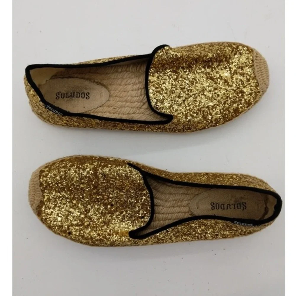Soludos Women Glam Nautical Glitter Espadrille Loafers 9 Gold Sparkle Slip On